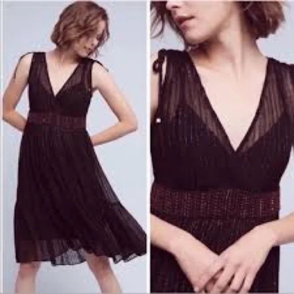 Floreat Anthropologie Annecy Black Sheer Midi High Low Dress with Gold 10